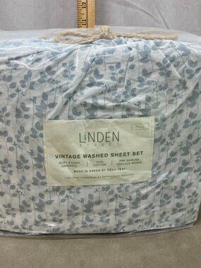 Linden Street Vintage Washed Sheet Set Full Blue/Gray 100% Cotton